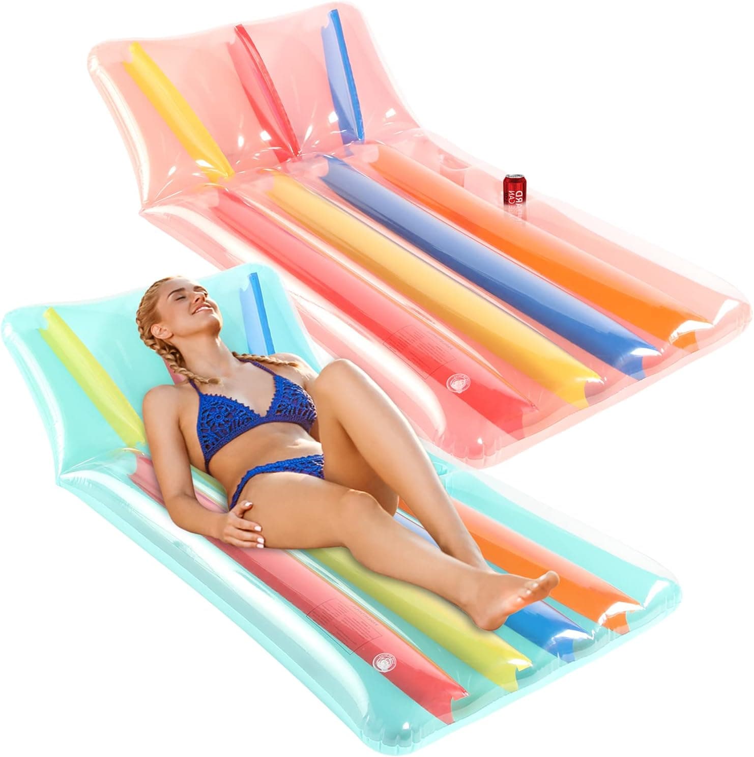 Parentswell 70" Pool Floats Lounge, 2Pack Inflatable Pool Float Raft with Phone and Cup Holder, Oversize Summer Beach Party Floaties Lounger Chairs for Adults