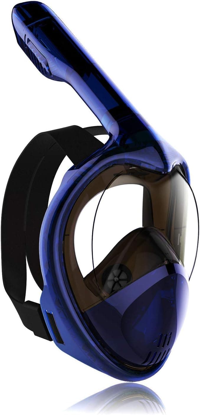Marlrin Full Face Snorkel Mask, Snorkeling Mask for Adults and Kids with Detachable Camera Mount, 180 Degree Large View Free Breath Dry Top Set Anti-Fog Anti-Leak (Blue, S/M)