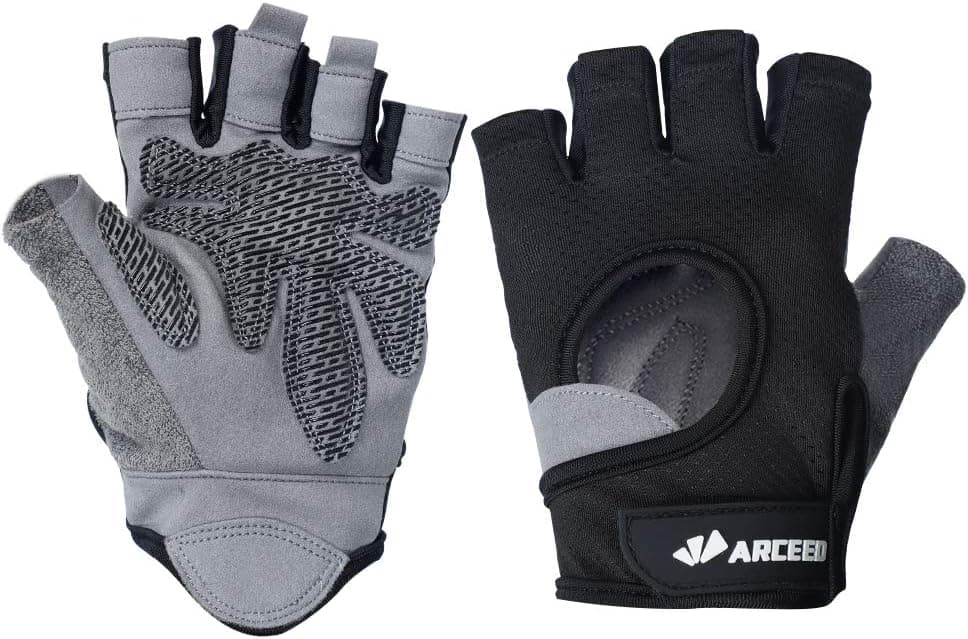 Workout Gloves, Knuckle Weight Lifting Shorty Fingerless Gloves with Curved Open Back, for Powerlifting, Gym, Riding, Women and Men (Black, M)