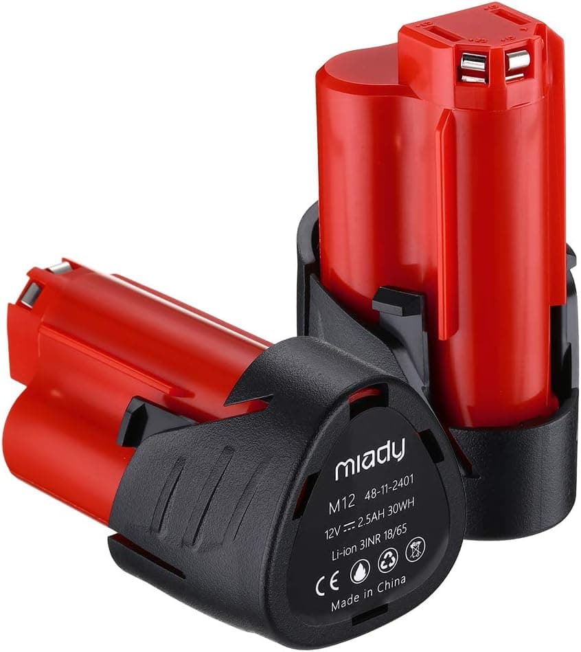 Miady 2 Pack 12V 2.5Ah Lithium-ion Replacement Battery Compatible with Milwaukee M12 48-11-2401 48-11-2420 48-11-2440 48-11-2402 48-11-2411 48-11-2412 XC C12 B,C12 BX Cordless Drill Battery