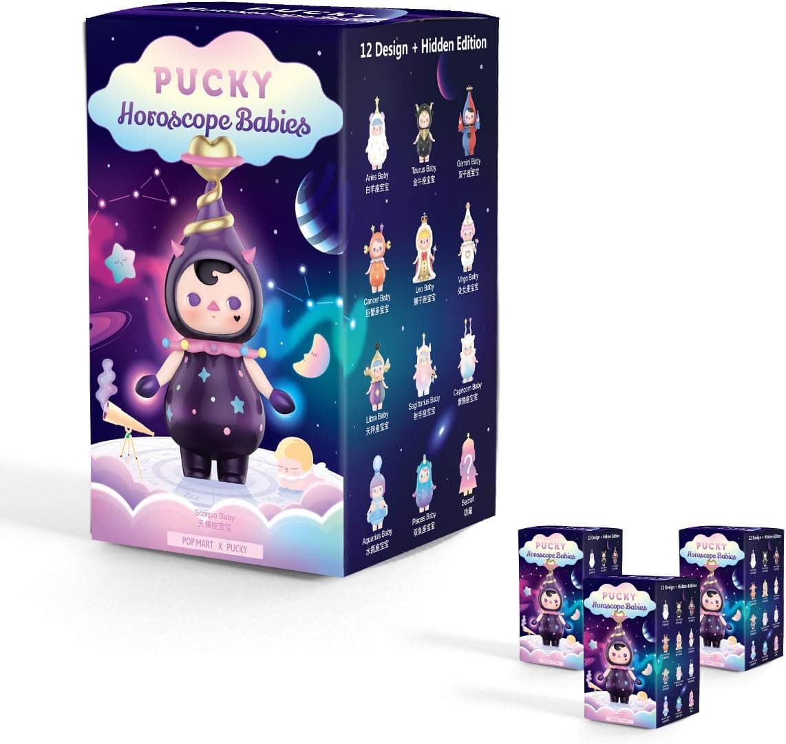 POP MART Blind Boxes Collectible Toys Figures, Kawaii Room Décor Blind Bag Gift for Girls, Pucky Babies Horoscope Series-3PC