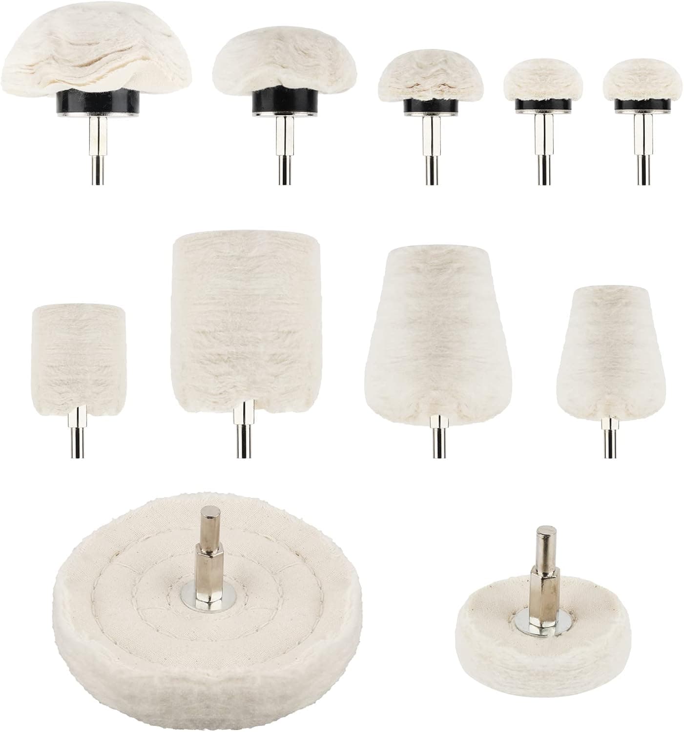 LUCKUT 11pcs Buffing Wheel for Drill, Polishing Ball for Drill with 0.25" Hex Shafts, Cotton Polishing Kit for Rotary Tools, Sanding Headlight Rims Manifold Aluminum Chrome Stainless Steel