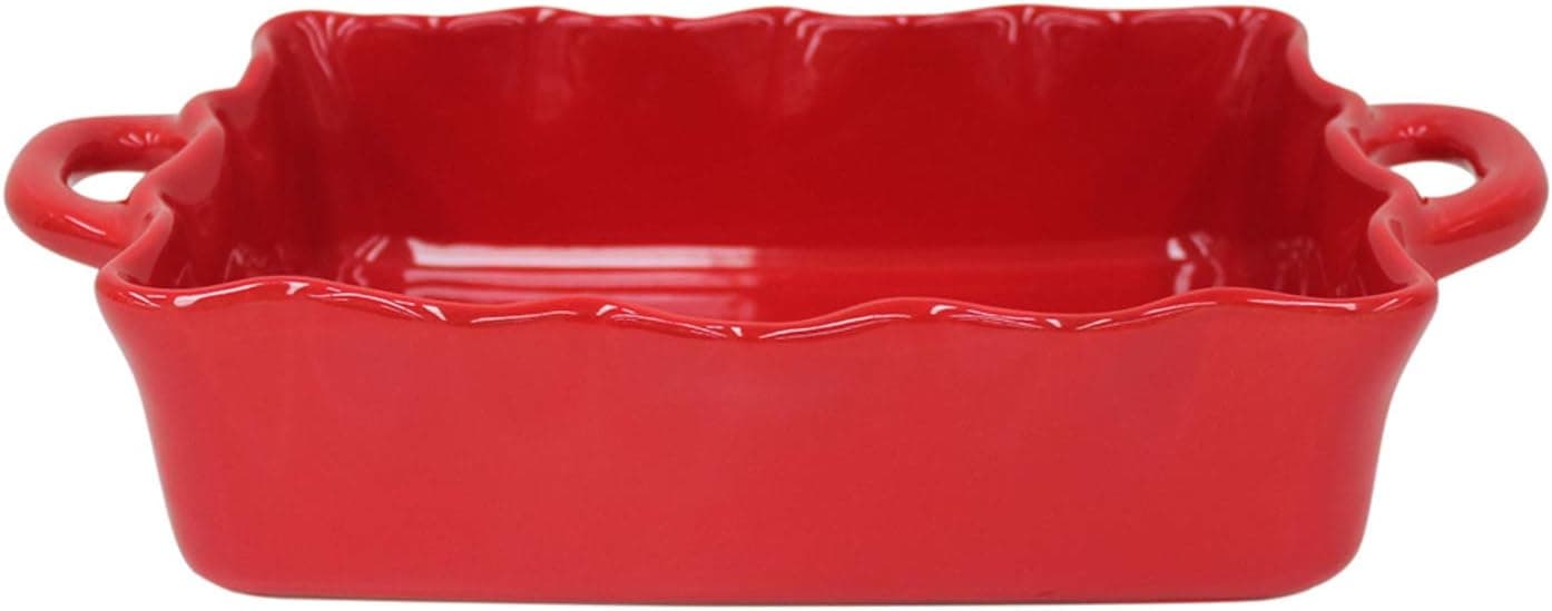 Casafina Red Stoneware 13.5x8.5 Inch Medium Rectangular Ruffled Baker