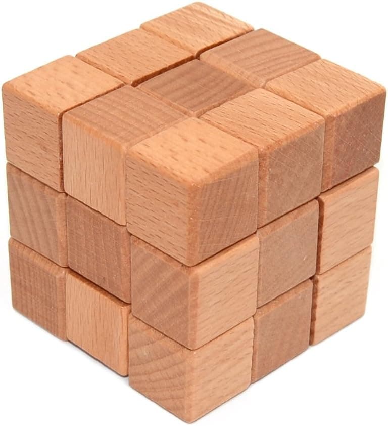 KINGOU Wooden Puzzle 3D Interlocking Cube Puzzle Brain Teaser Intellectual Assembling Toy Burr Puzzles for Adults/Kids