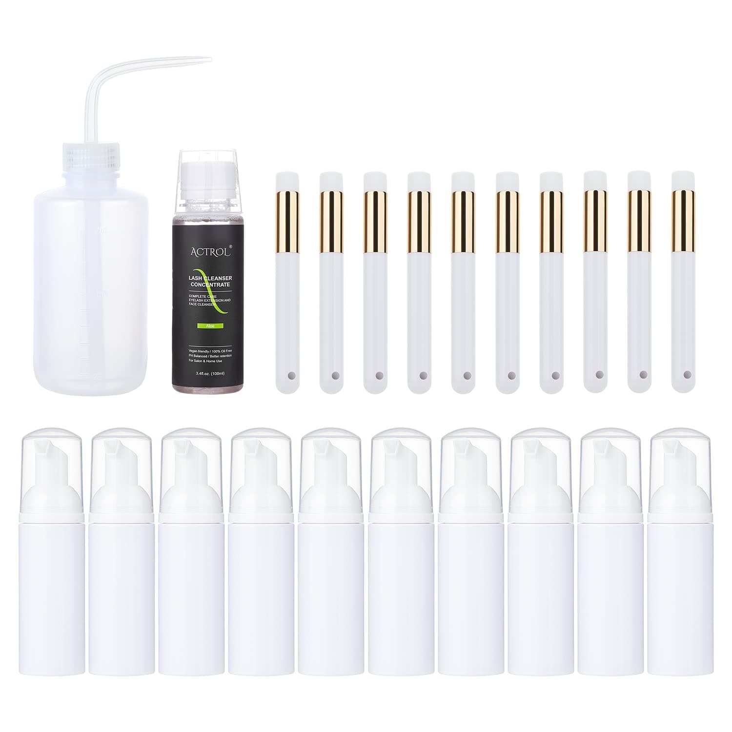 ACTROL Eyelash Cleaner Concentrate Set Aloe 100ml Eyelash Extension Shampoo Natural Foaming Cleanser 60ml Bottled Cleansing Brush DIY Paraben and Sulfate Free Lashes & Salon Home Care Eyelash Shampoo