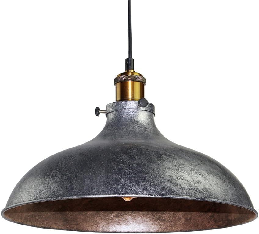 LNC Vintage Pendant Lights, Industrial 1-light Adjustable Hanging Lights, Brass Finish, Gray Metal Shade