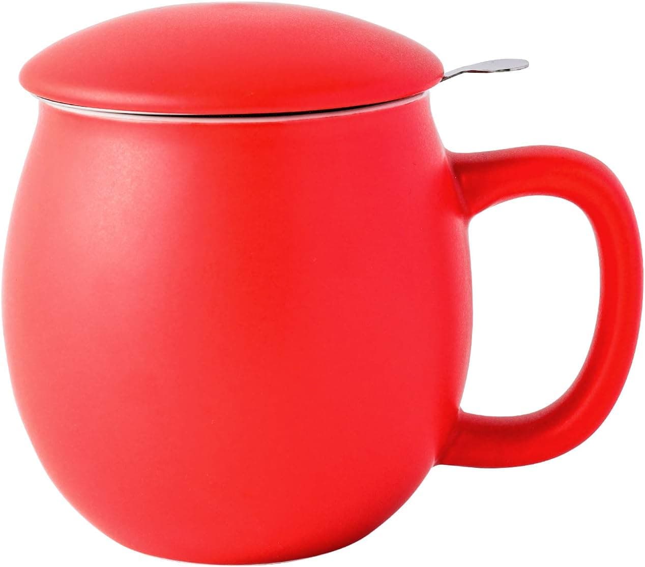 Yundu 12 OZ Matte Red Porcelain Teacup with Infuser and Lid, Mug with Lid for Steeping - Thankgiving Father Day Christmas Gift for parents - Fun Cup for Men, Women, Him, Her