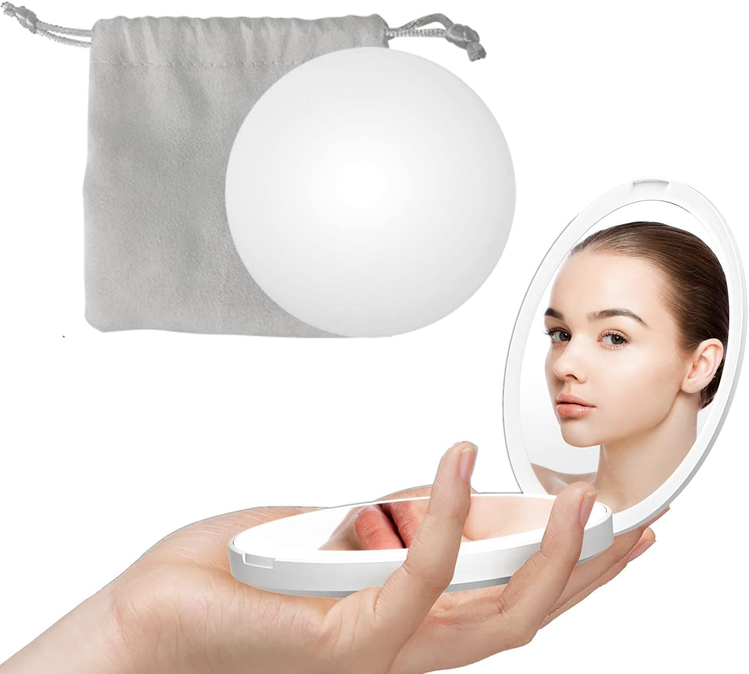 XINBAOHONG LED Lighted Travel Makeup Mirror 5X/1X Magnification Compact Mirror, Rechargeable Handheld Mirror, Portable Folding Cosmetic Mirror for Handbag, Purse, Pocket