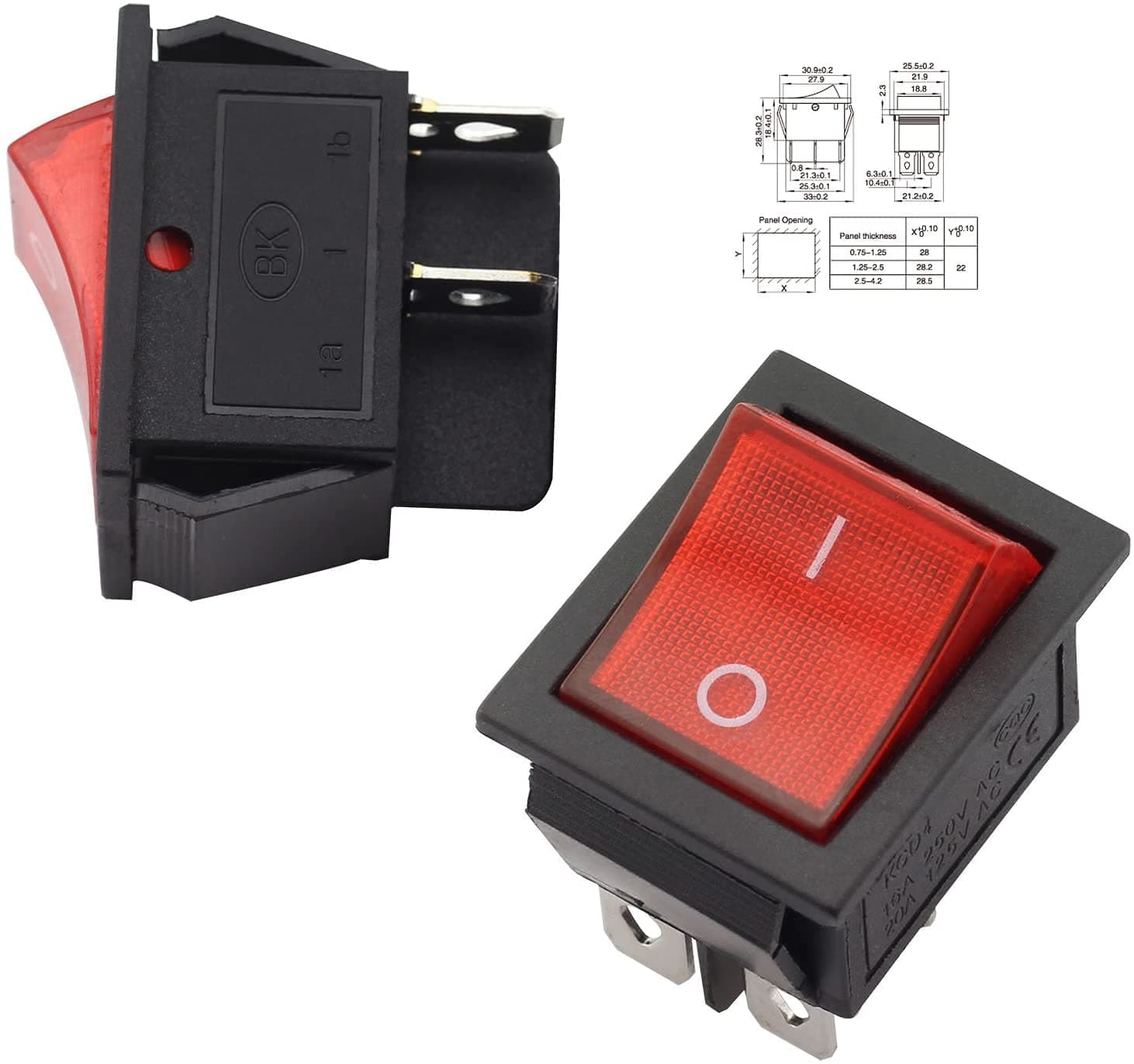 Magic&shell 2-Pack Rocker Power Switch 16A 250V AC 4 Pin 2 Position ON/Off Power Switch DPST Red Button with Light