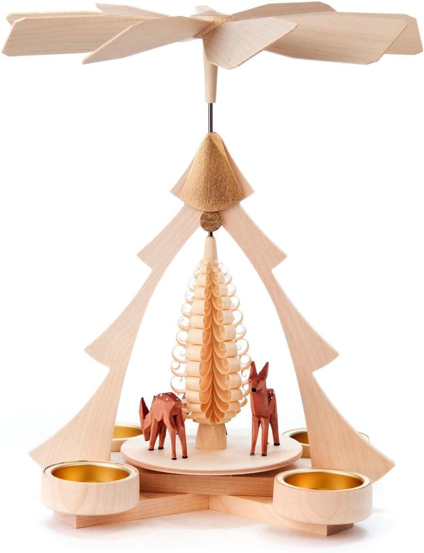 Christmas Tree and Deer German Pyramid - 10 Inches Tall - German Carousel