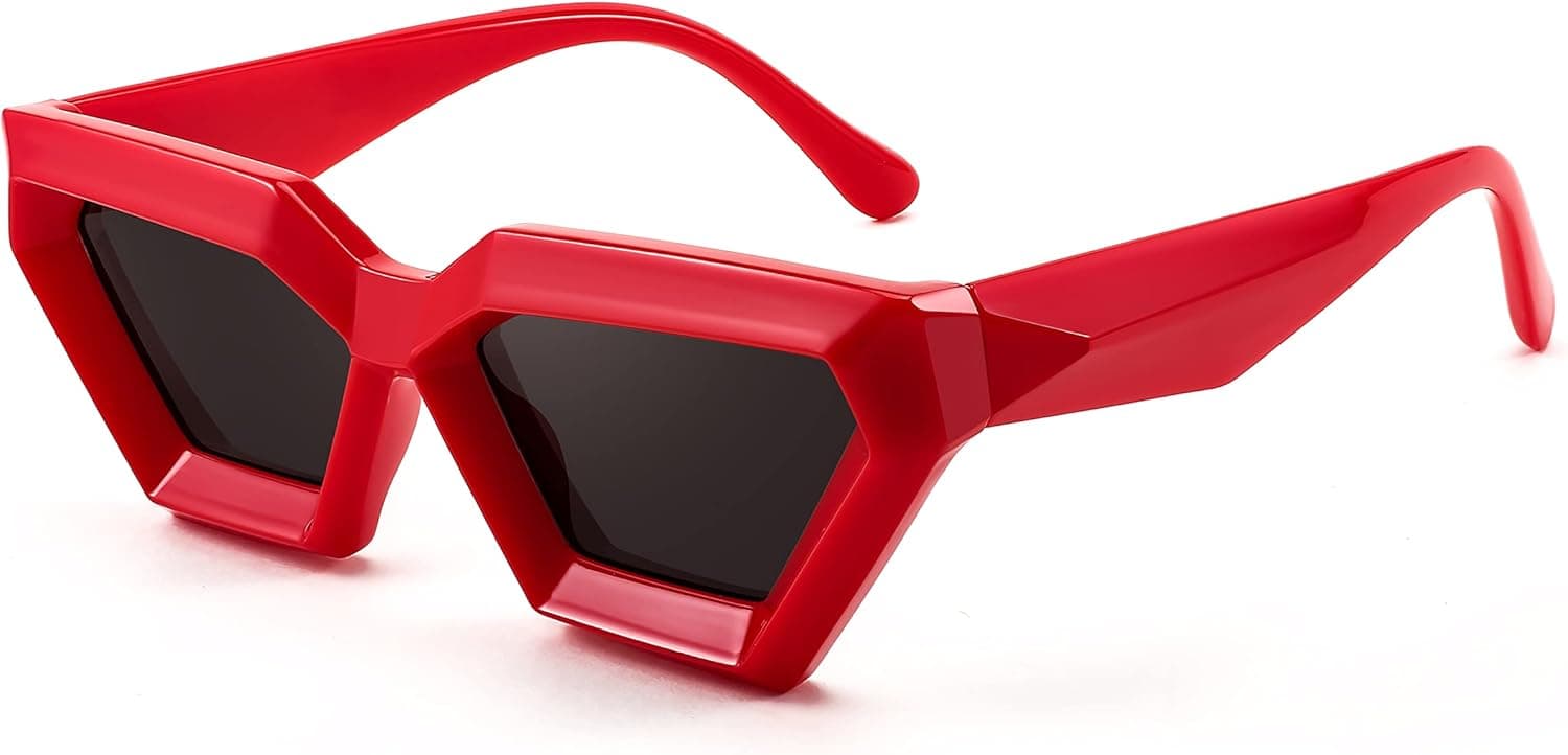 FEISEDY Cateye Sunglasses Thick Frame Women Men Square Vintage Futuristic Polygon Sunnies B4079