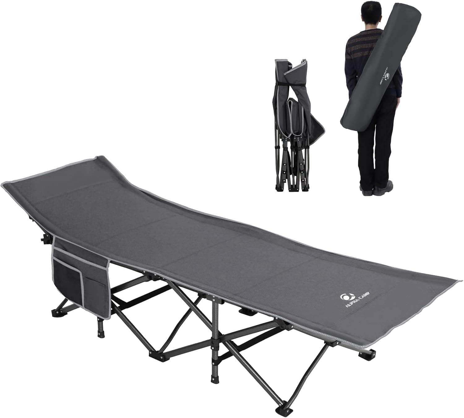 ALPHA CAMP Camping Cots for Adults, Oversized Folding Sleeping Cot Supports 600 LBS, Easy Set up Folding Bed with Carry Bag for Hiking Travel Beach Home Office