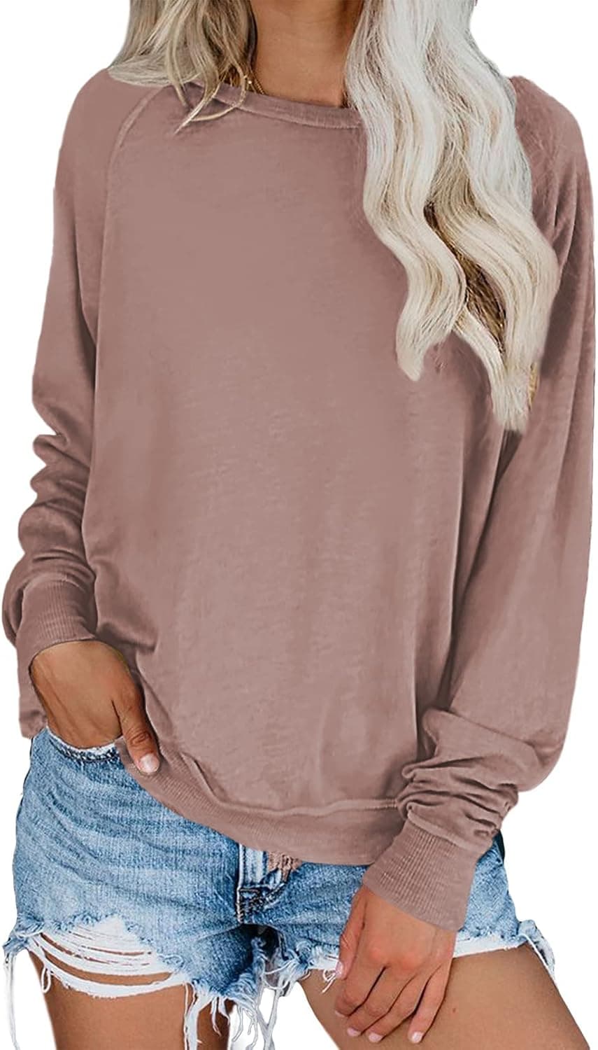 Biucly Womens Fashion Crewneck Sweatshirts Casual Long Sleeve Pullover Tops