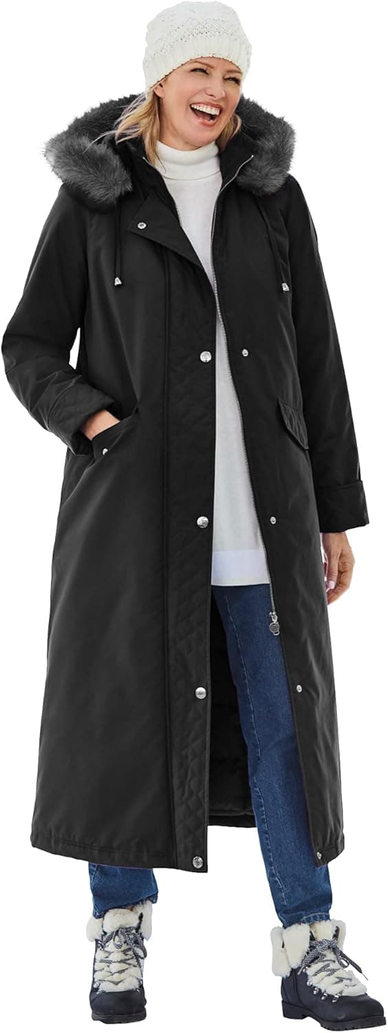 Woman Within Women's Plus Size Long Microfiber Parka Coat