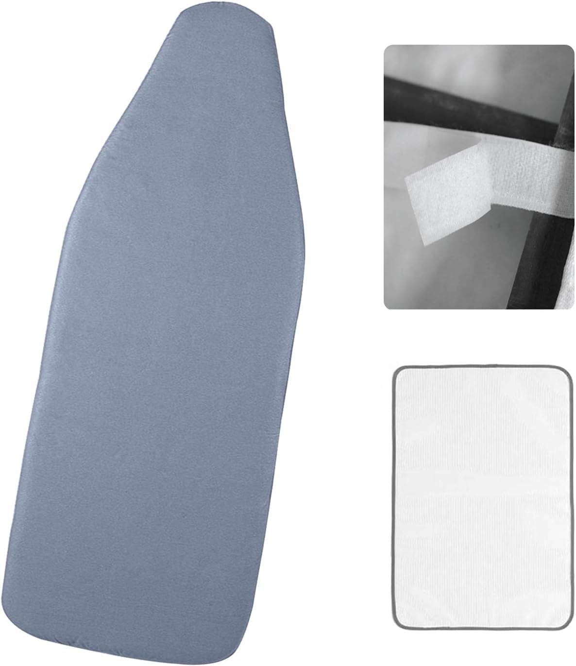 Refrze Small Ironing Board Cover and Pad 12.5x30in, Fits Small Ironing Board, Elastic Mini Ironing Board Cover with Straps, Thick Padding, Scorch and Stain Resistant, Blue
