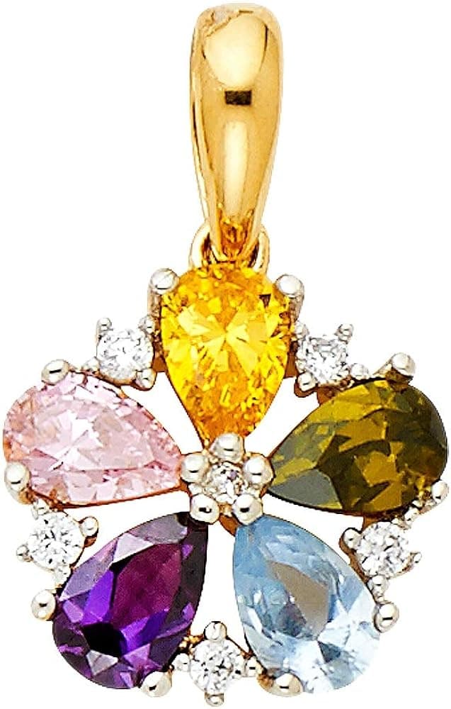 14k Yellow Gold Multi CZ Cubic Zirconia Simulated Diamond Flower Pendant Necklace 12x12mm Jewelry Gifts for Women