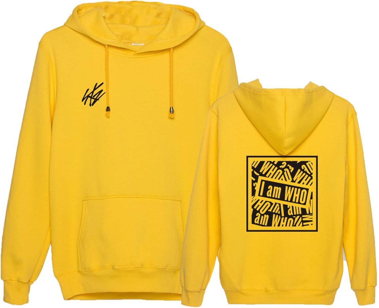 Aopostall Kpop Stray Kids I Am WHO Hoodie Sweater Hyujin Seungmin Chagbin Jisung Minho Woojin Top Sweatshirt (Yellow, S)