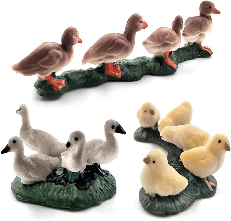 Kimkoala Farm Animals Decorative Figurines, 3 Pcs Simulation Mini Cute Chicken Duck Goose Figures Animals Set Model Toys for Kiddie Play Miniature Fairy Garden Decoration Ornament