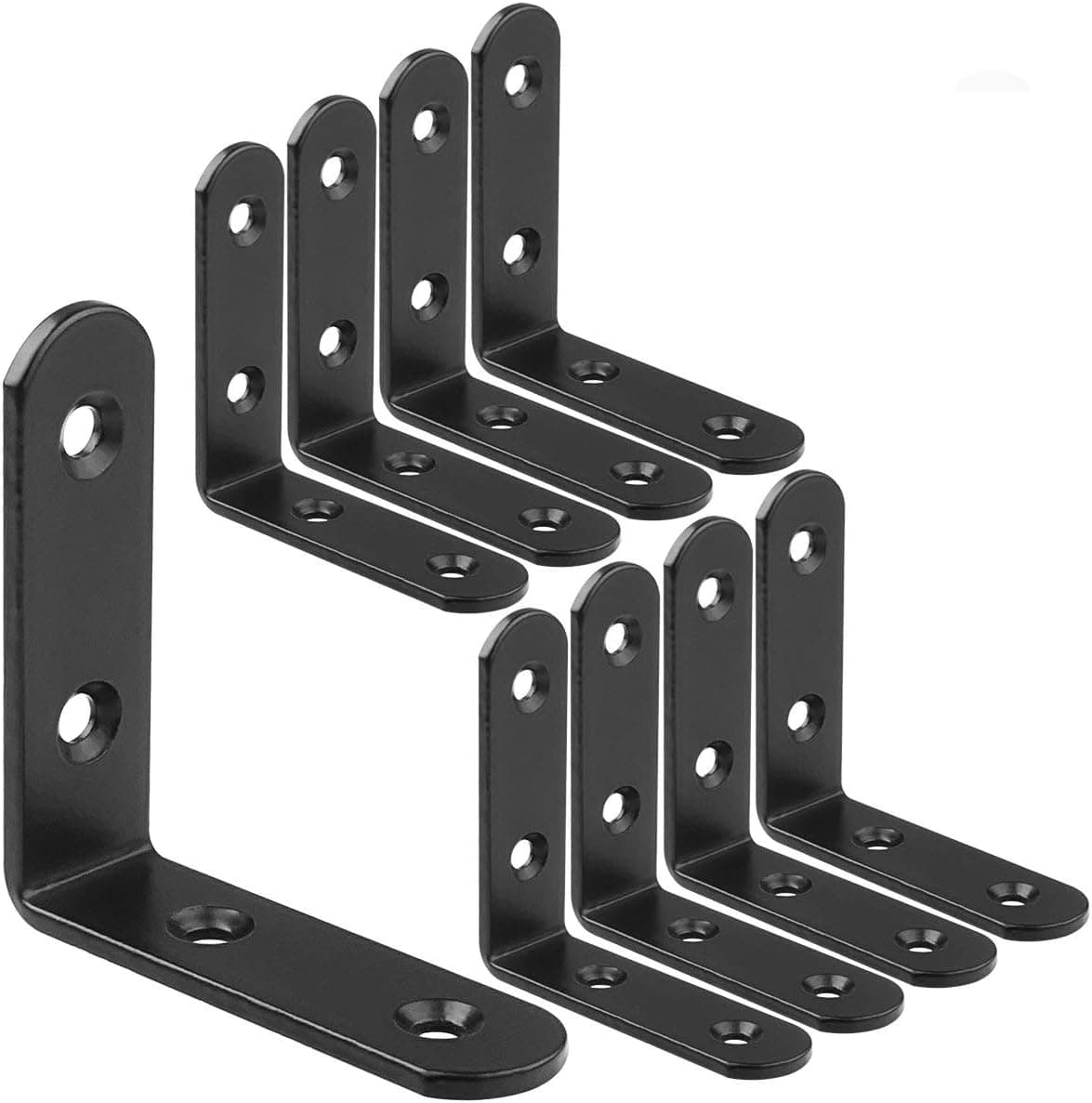 20 PCS Black L Brackets, Stainless Steel 80MM X 80MM X 20MM Heavy Duty Corner Braces for Shelves, L Shape Joint Right Angle Shelf Support Corner for Shelves, Furniture and Cabinet, Round End