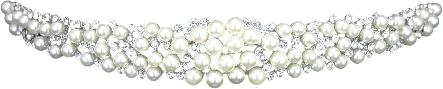 Scatter Faux Pearl Rhinestone Crystal Bridal Headband Tiara T1034