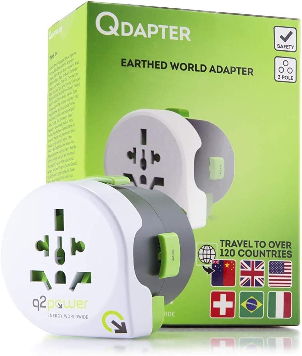Q2Power World to Europe Travel Adapter, for Type F Schuko Outlets, Grounded and Safe, Works with Laptops, Computers, Smartphone Chargers, Portable Devices, Perfect for International Trips