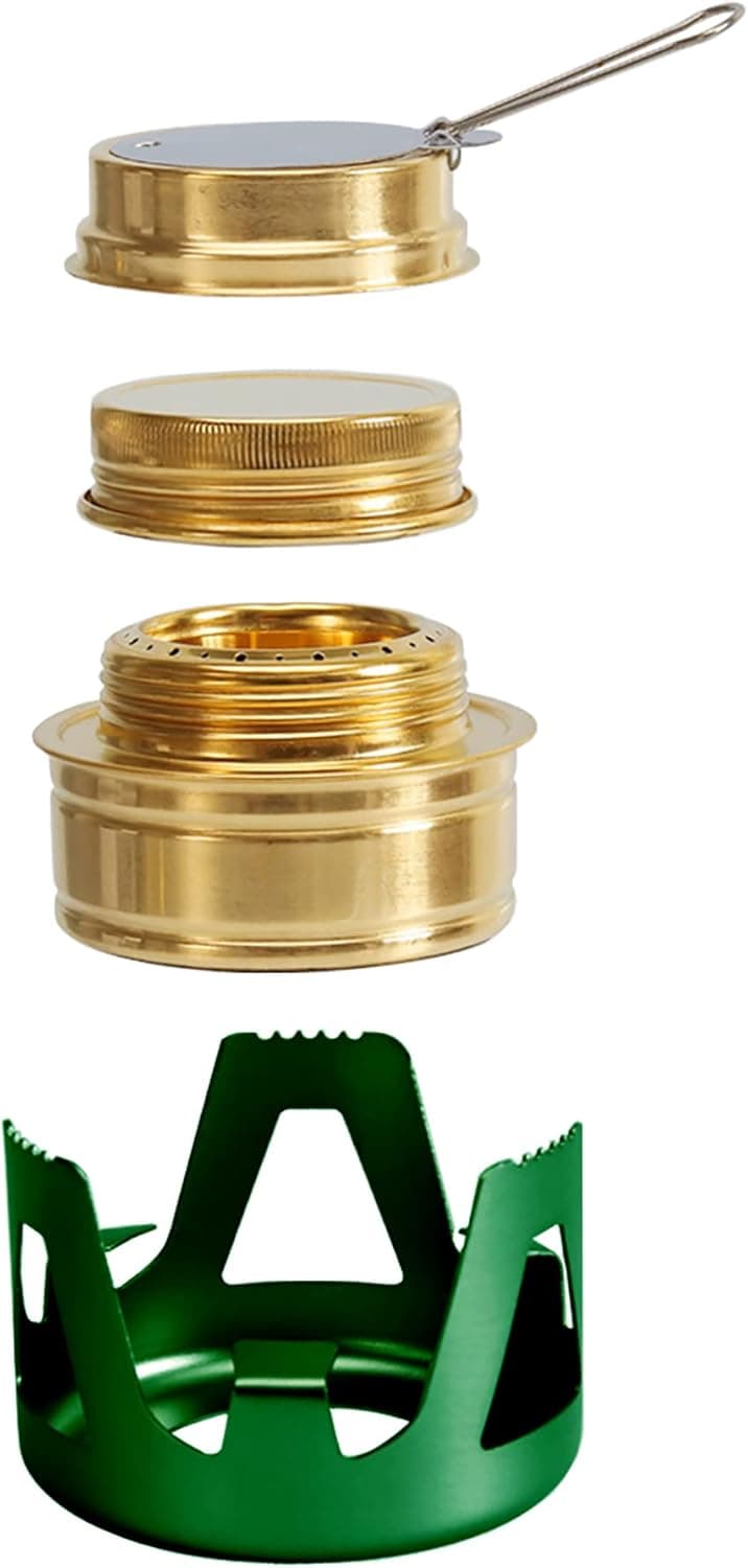 DZRZVD Mini Alcohol Backpacking Stove, Lightweight Brass Spirit Burner with Aluminium Stand for Camping Hiking and Picnic (Green)