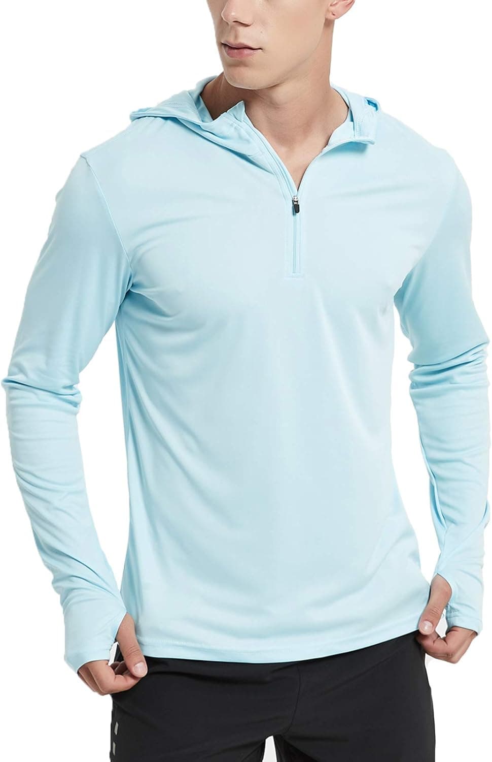 MIER Men's UPF 50+ Sun Protection Hoodie 1/4 Zip Long Sleeve Athletic Shirts with Hood,Lightweight Quick Dry Running Workout