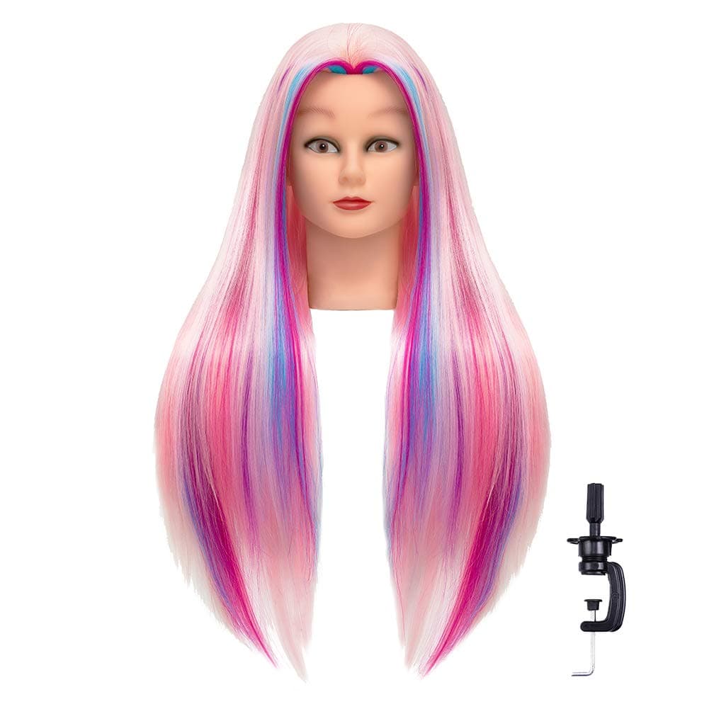 Cosmetology Mannequin Head Hair Styling 26-28inches Training Head Synthetic Fiber Manikin Head Doll Head with Clamp(Colorful)