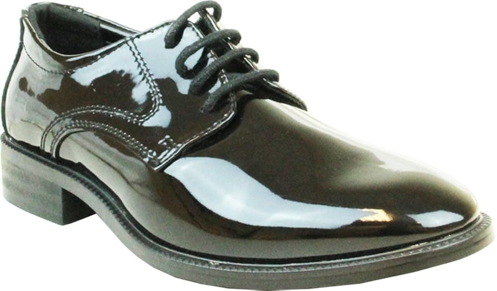 VANGELO Boy Tuxedo Shoe TAB Patent Dress Shoe Oxford Style Wrinke Free Materials Black Patent 5M US Big Kid