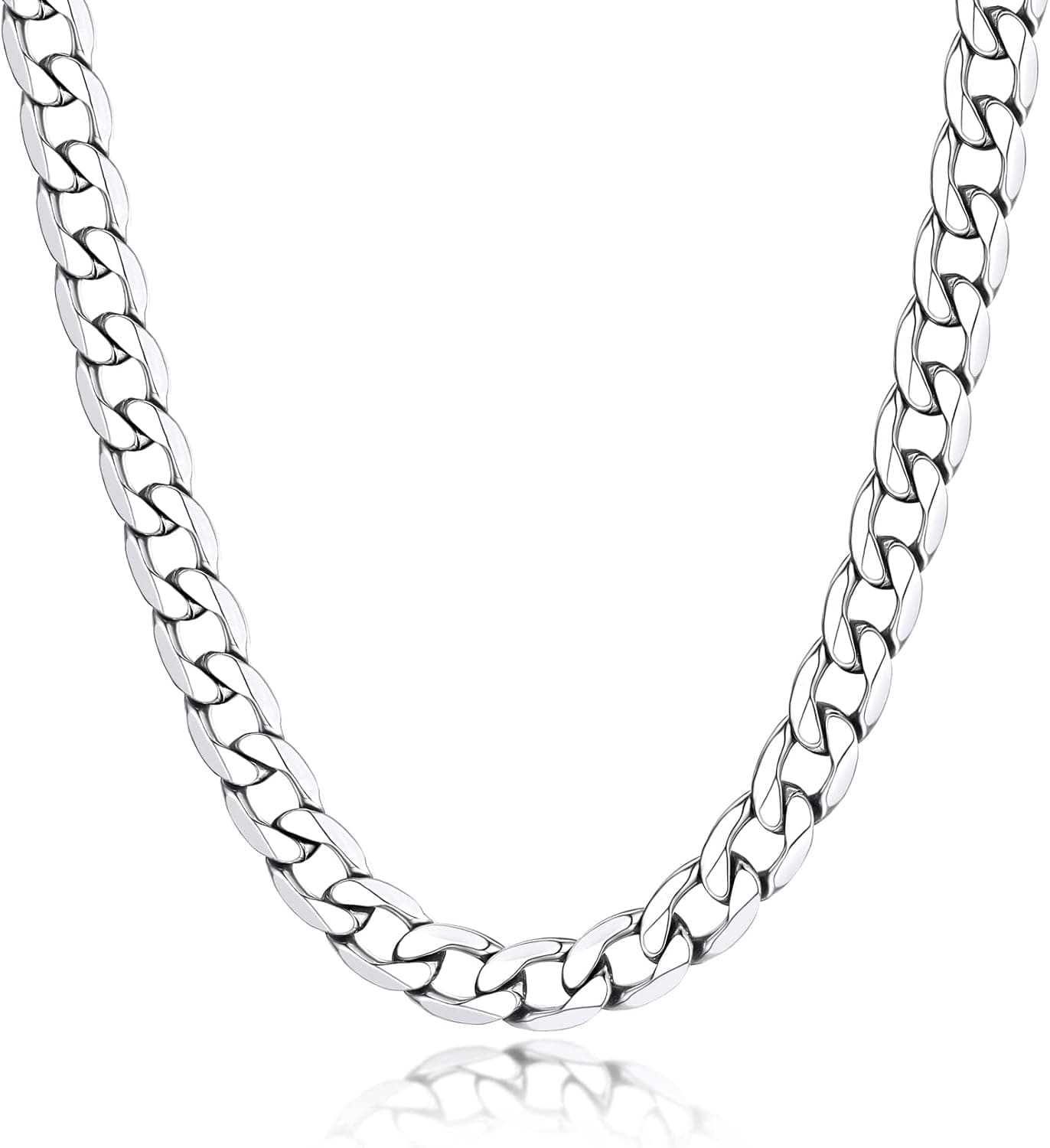 Bandmax Mens Stainless Steel Cuban Chain Necklace 4MM/6MM/9MM Wide Silver Tone/18K Gold Plated/Black Flat Curb Link Chain for Men Women Biker Hip Hop Jewlry -Gift Packed