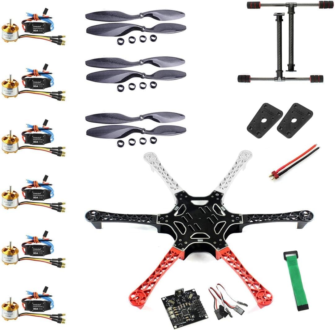 QWinOut F550 Airframe RC Hexacopter Drone Kit DIY PNF Unassembly Combo Set with Kkmulticopter Flight Controller for Beginners (No Battery and Remote Controller)