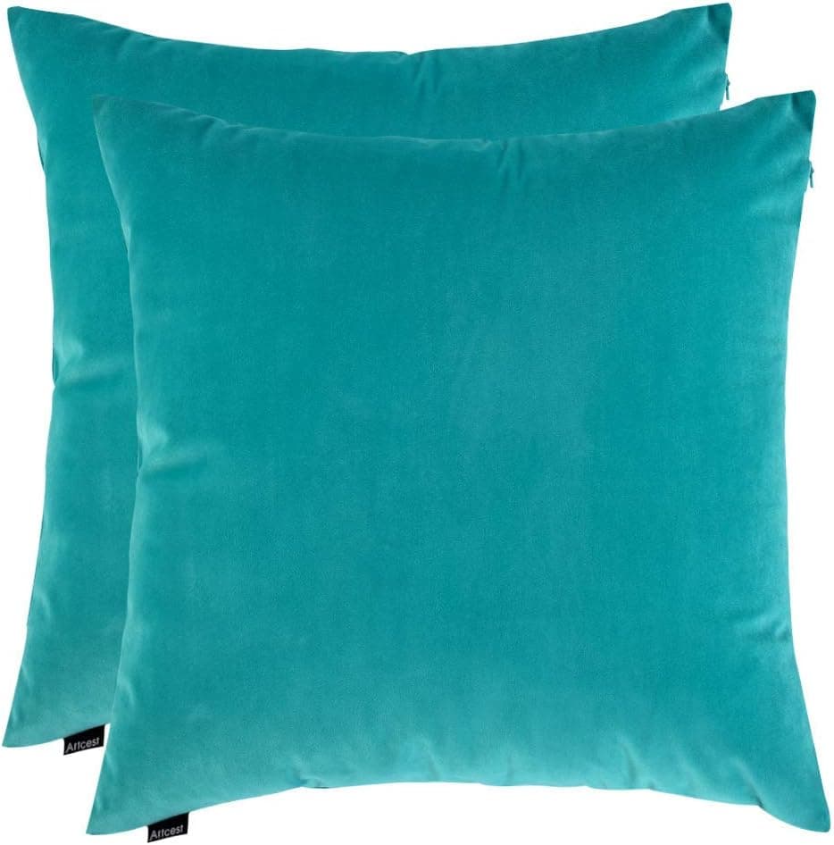 Vilygo Pack of 2, Velvet Decorative Square Throw Cushion Covers Cozy Soft Sofa Couch Set Pillow Case (Light Teal, 20" x 20")