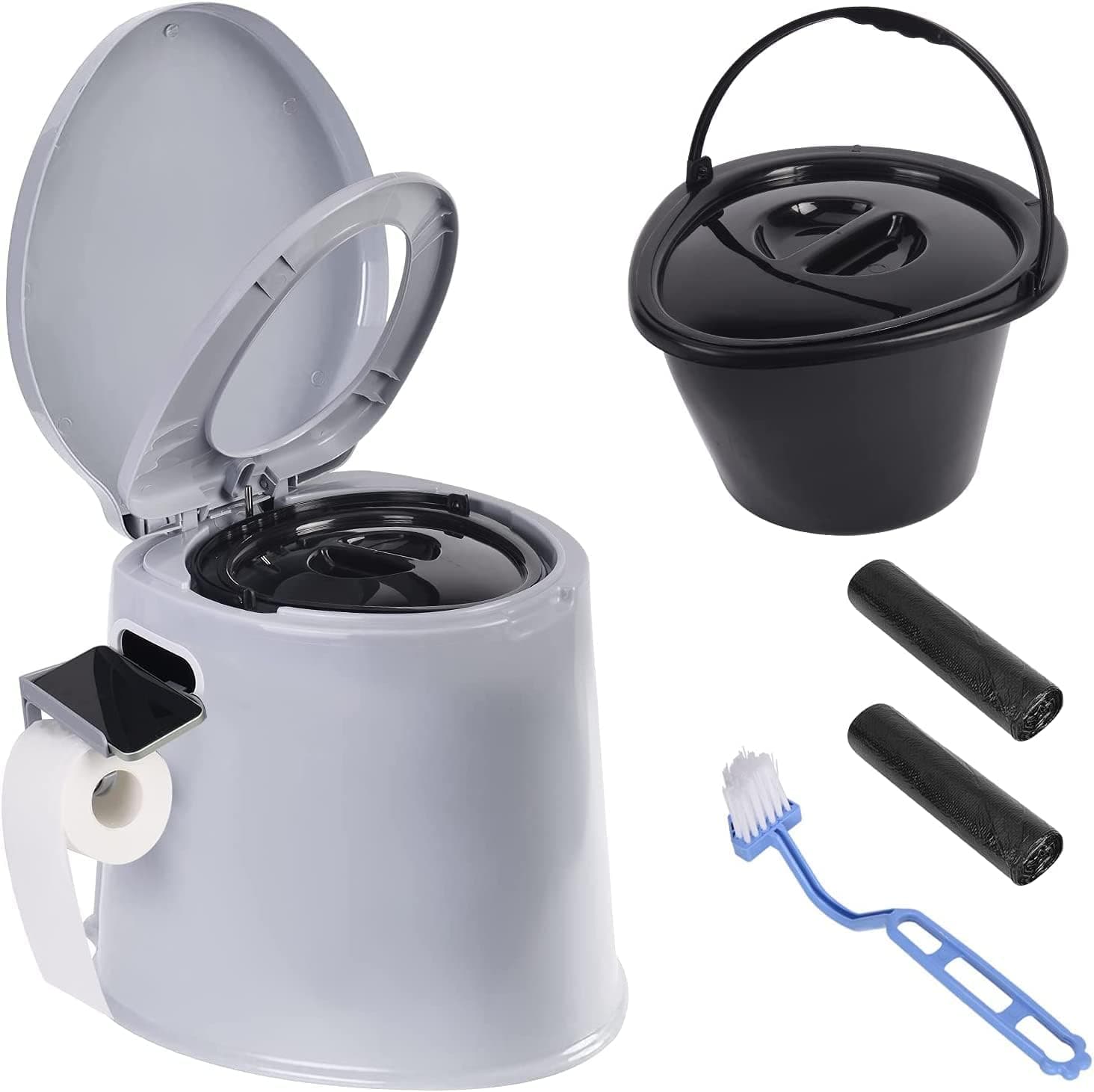 MaMahome Portable Toilet Camping Toilet, Upgraded Travel Toilet, with Detachable Inner Bucket and Detachable Toilet Paper Holder, Detachable Toilet Paper Holder (Gray), Large, (D-1PC-Grey)
