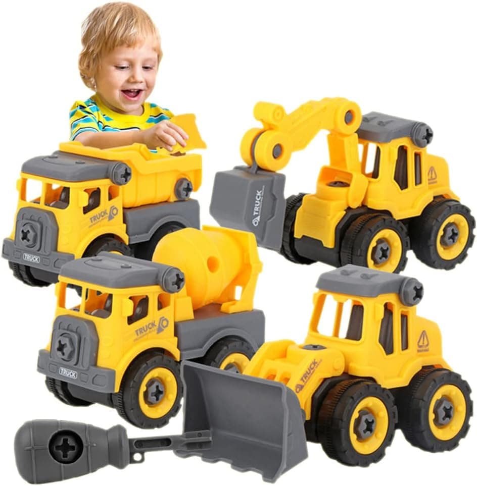 VSFNDB Take Apart Truck Construction Vehicles Toys, 4 in 1 DIY Engineering Building STEM Toy Educational Builder Set Excavator Learning Toy Birthday Gift for Boys Girls Kids Building Kit Age 3 4 5 6 7