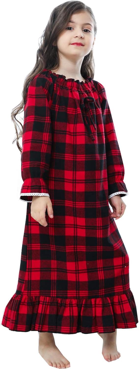 PUFSUNJJ Girls Princess Nightgown,Winter Long Sleeve Flannel Nightdress Pajamas Dress Kids 3-12 Years