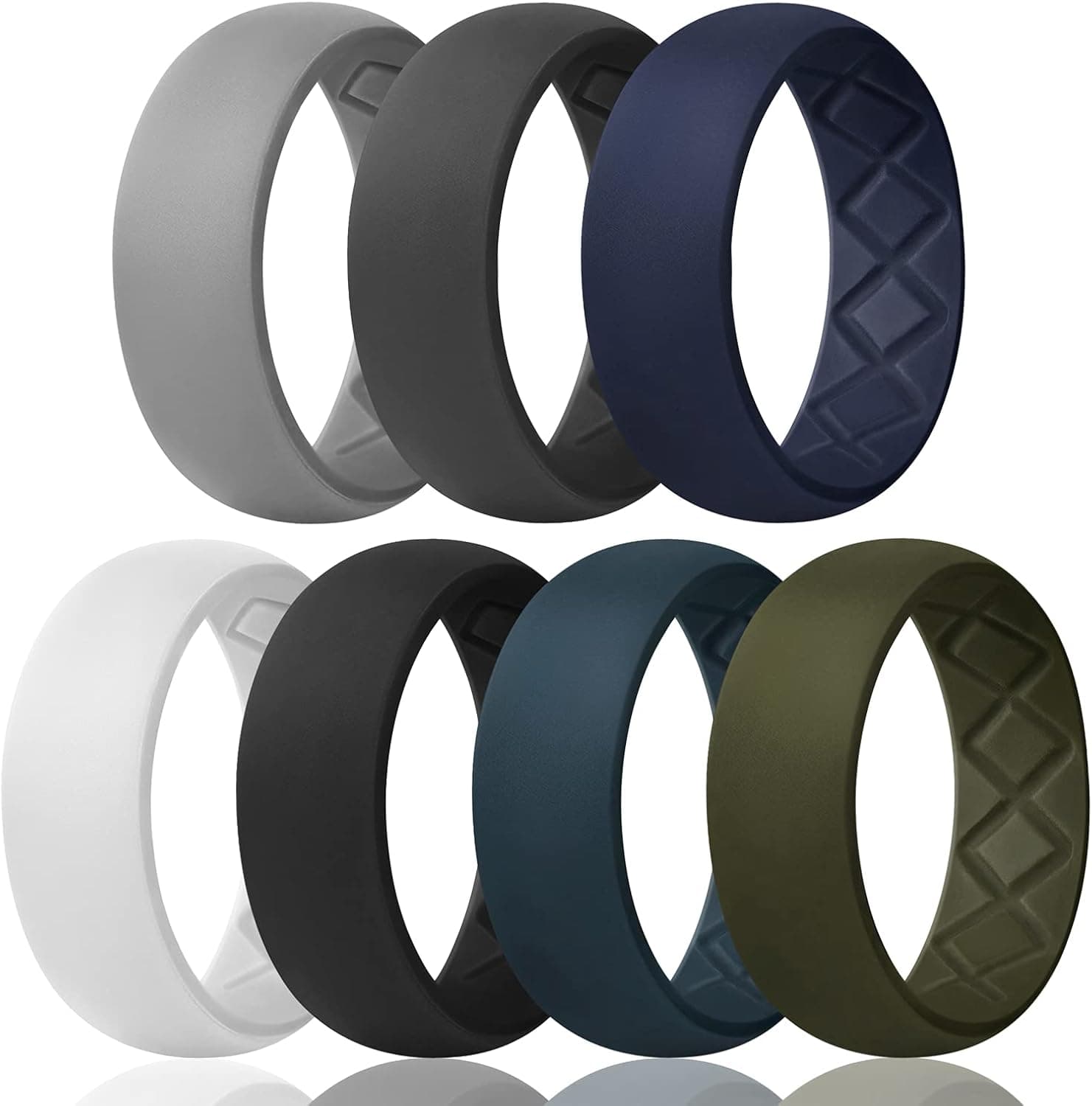 Egnaro Silicone Rings for Men 1/4/6 Pack of Ergonomic Breathable Mens Silicone Rubber Wedding Rings Bands - 8mm Wide 2mm Thick Sport Rings Comfort for Workout Engagement Bands Promise Rings for Him