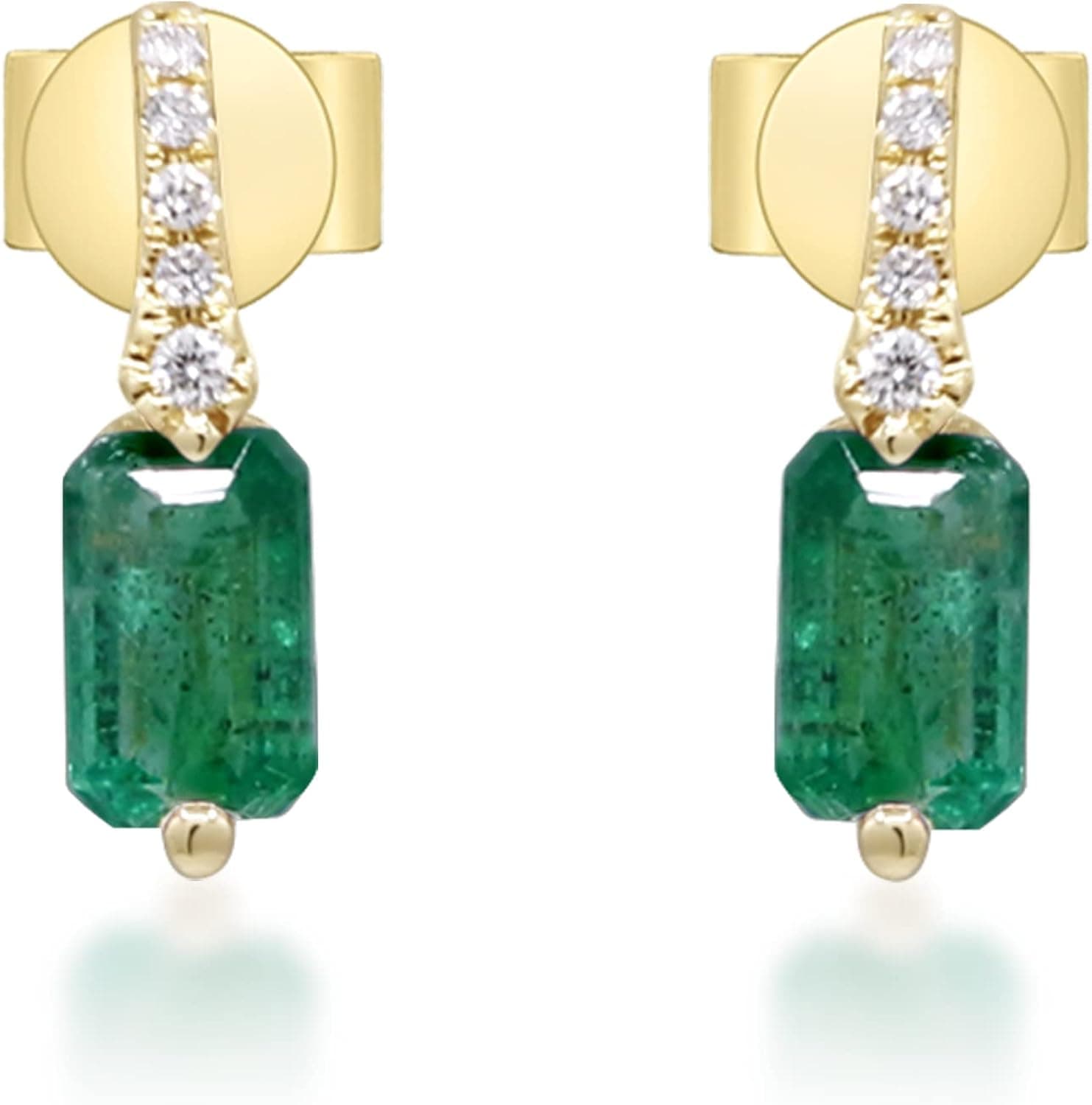Gin & Grace 10K Yellow Gold Natural Zambian Emerald Earrings with Natural Diamonds for women | Ethically, authentically & organically sourced Emerald-cut Emerald hand-crafted jewelry for her