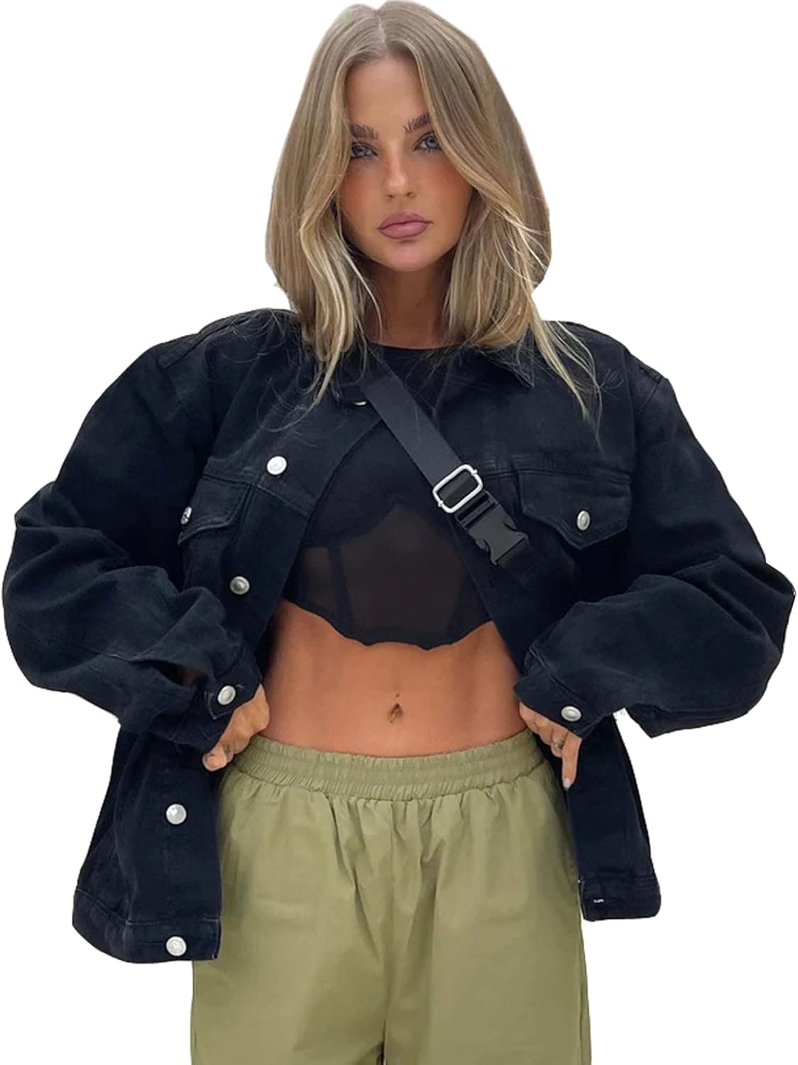 Eliacher Women's Boyfriend Denim Jacket Long Sleeve Loose Jean Jacket Coats
