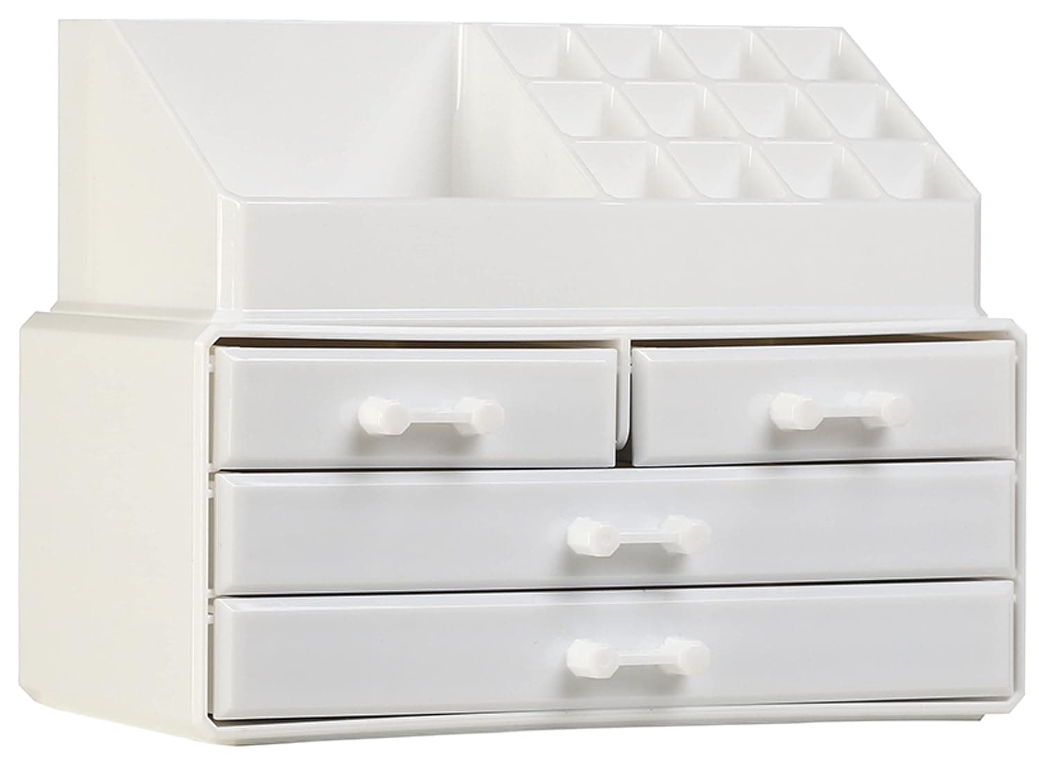 Cq acrylic Jewelry and Makeup Organizer for Vanity - White Cosmetic Storage Container Cube,2 Pieces Set Stackable With 4 Drawers For Hair Accessories,lip gloss,Perfum,Lipstick,Brush Holder