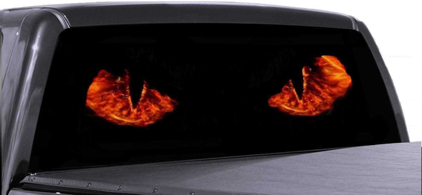 VuScapes - 725-SZA- Demon FIRE Eyes Rear Window Truck Graphic - Decal SUV View Thru Vinyl