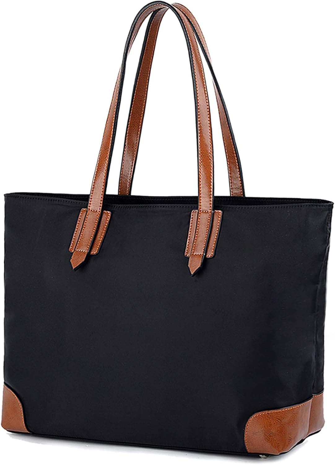 YALUXE Women's Stylish Leather Oxford Nylon Large Tote Bag Set with Wrist Purse Travel Shoulder Bag