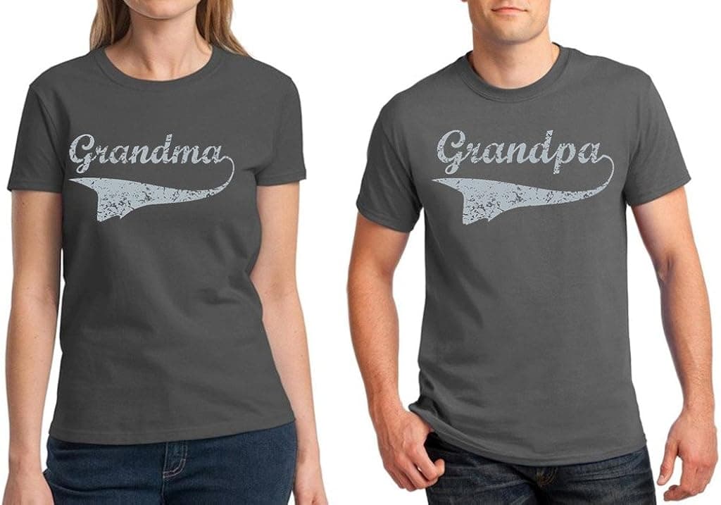 Awkwardstyles Matching Couples Shirt Grandpa and Grandma T-Shirt Charcoal