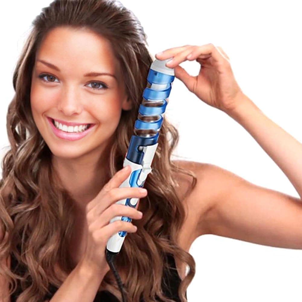 Professional Portable Hair Salon Spiral Curl Ceramic Curling Iron Hair Curler Waver Maker Curling Wand (Blue-2)