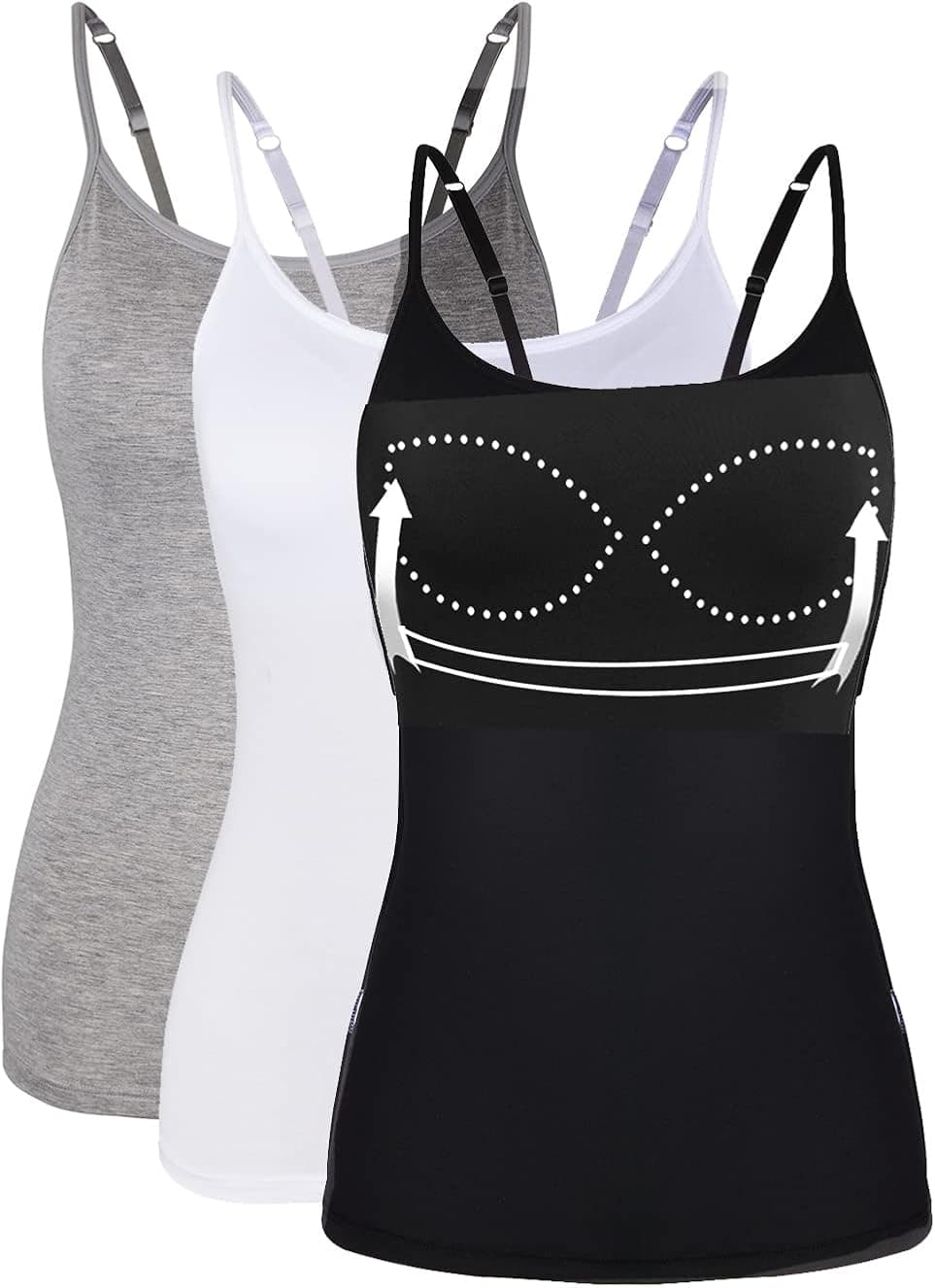 Womens Tank Tops Adjustable Strap Camisole with Built in Padded Bra Vest Cami Sleeveless Layer Top for Winter