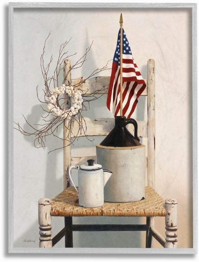 Stupell Industries Vintage Rustic Things American Flag Neutral Painting
