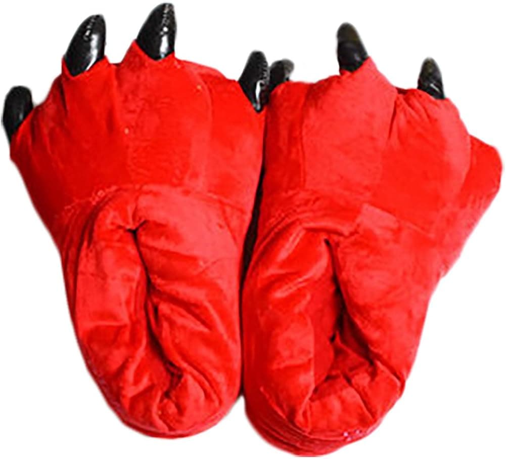 Plush Paw Claw Shoes Home Slippers Animal Costumes Loafers Red