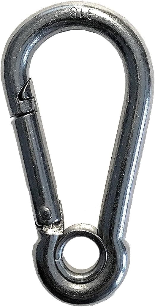 Stainless Steel 316 Spring Hook with Eyelet Carabiner 1/4" (6mm) Marine Grade