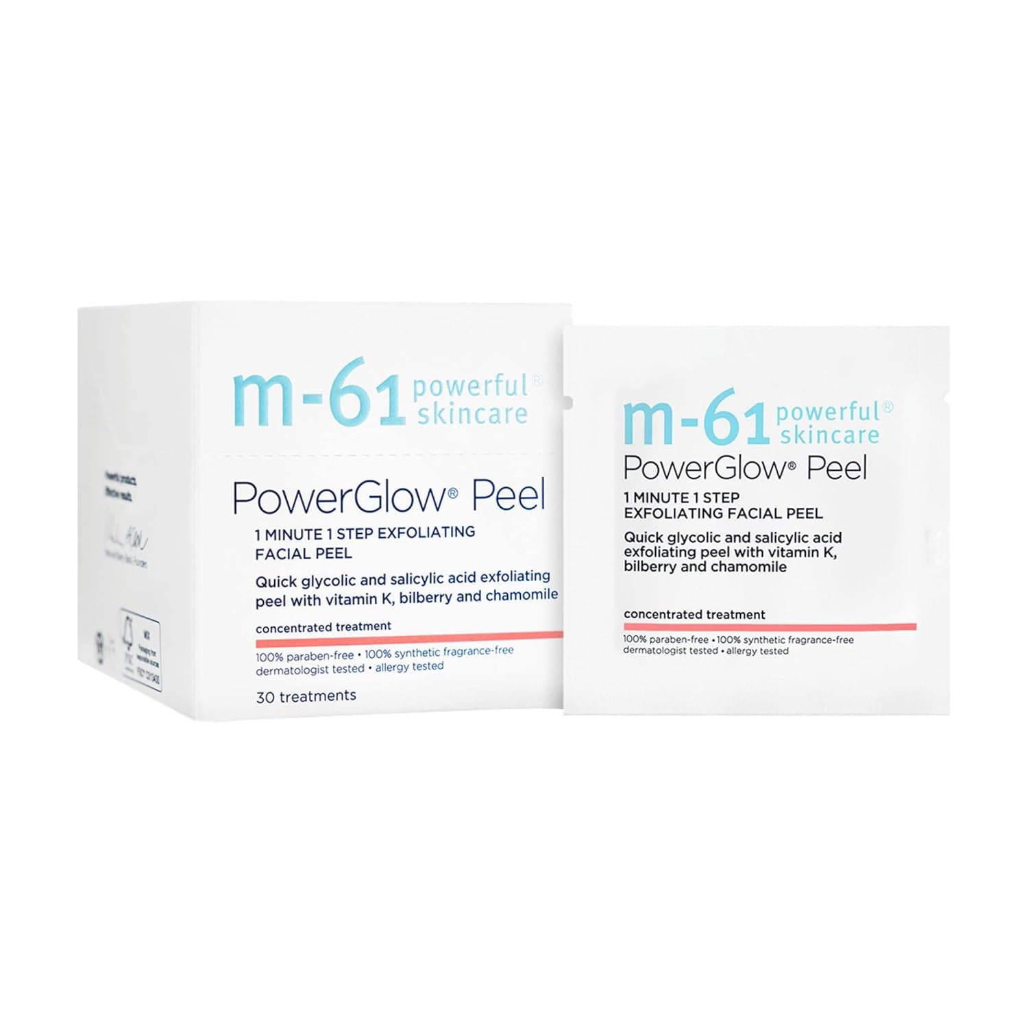 M-61 PowerGlow® Peel- 30 Treatments- 1-minute, 1-step exfoliating glow peel with glycolic, vitamin K & chamomile