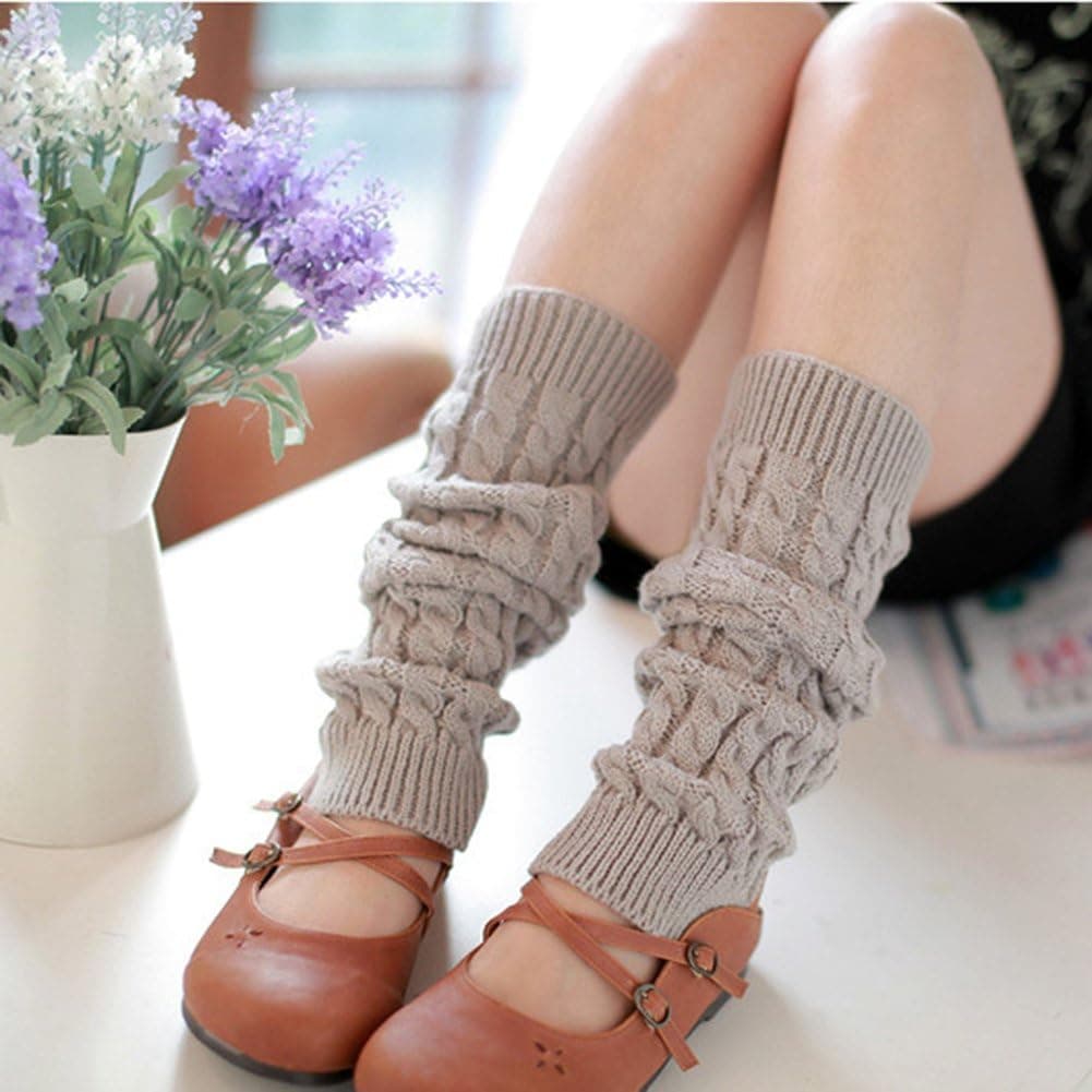 Crazy Genie Fashion Women Winter Warm Leg Warmers Knitted Crochet Long Socks (Light Grey)