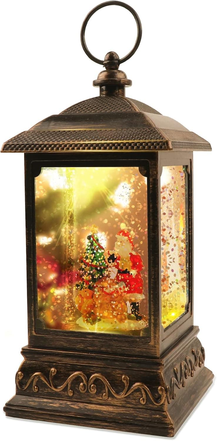 Suweop UPO Christmas Lighted Water Lantern, Swirling Glittering Snow Globe Lantern Swirling Dome, Battery Powered Festival Ornament and Gifts for Adults and Children